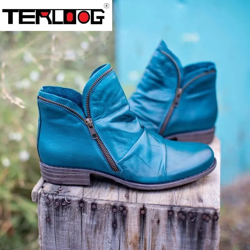 

Новинка Весна 2022, женская обувь, короткие ботинки челси, плиссированные гладиаторы, спортивные ботинки из искусственной кожи на молнии, мот...