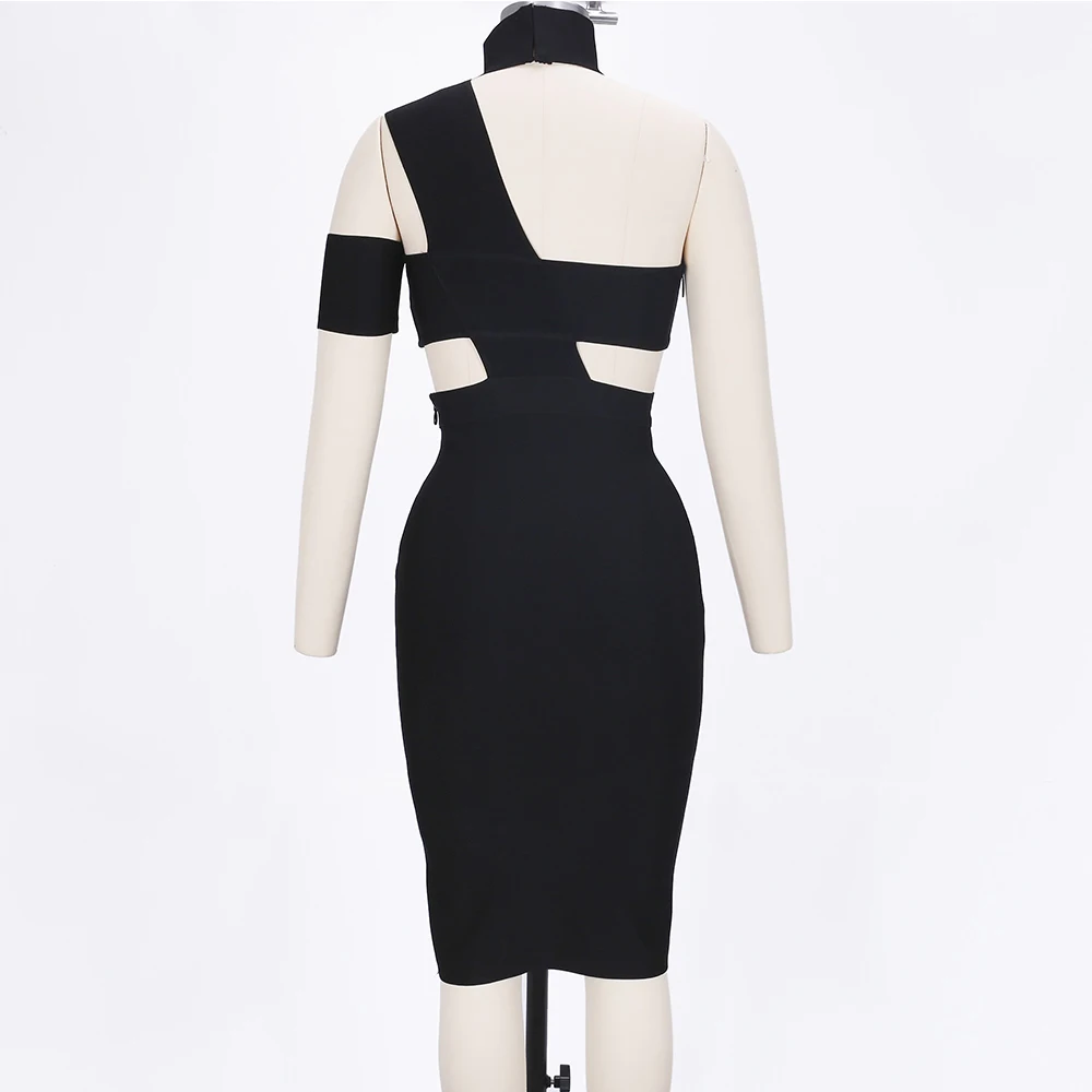 Ocstrade Vestido Бандажное платье миди платье, последний писк моды, Новинки для женщин с лямкой через шею с вырезами Бандажное платье черное сексуальное облегающее Клубное платье вечерние платья