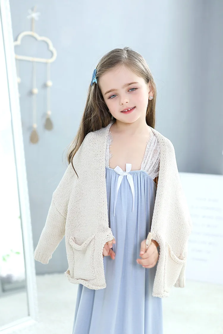 Хлопковая пижама для девочек кружевное Ночное платье без рукавов с вышивкой