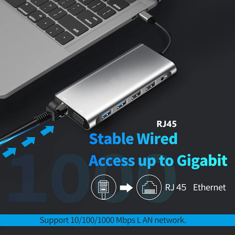 Устройство для чтения карт памяти TRUMSOON Type C к гигабитной RJ45 Lan HDMI совместимый VGA USB 3