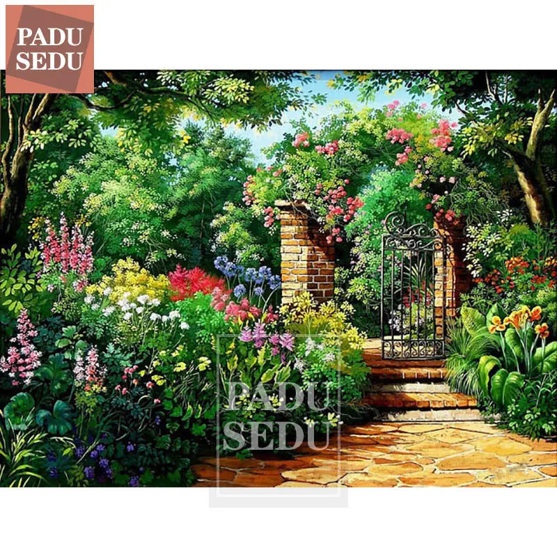 

5d Diy алмазная живопись садовый пейзаж полная квадратная Алмазная вышивка крестом пейзажной картины Стразы мозаика ручной работы