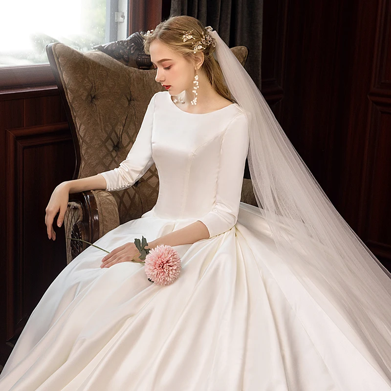 JKM048 великолепное свадебное платье кружевное бальное с короткими рукавами Vestidos De