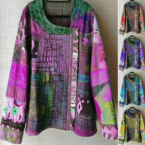 Женская туника с длинным рукавом в этническом стиле цветочным рисунком