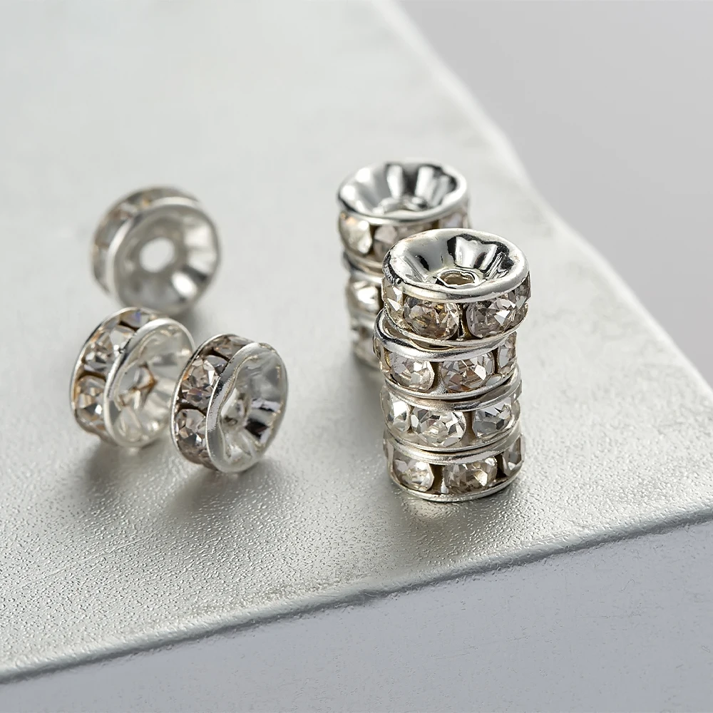 Набор в коробке 6/8 мм металлический круглый кристаллический горный хрусталь