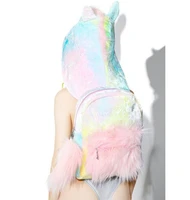baby softy girls tie dyed colorful unicorn hooded backpack removable hat cool street style funny coat velour school bag