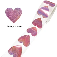 heart laser sticker pink holographic glitter sealing labels 500pcsroll for valentines day decoration gift box packaging seals
