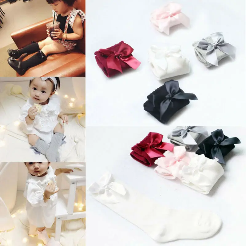 Emmababy Детские однотонные Гольфы с бантом для маленьких девочек Длинные хлопковые