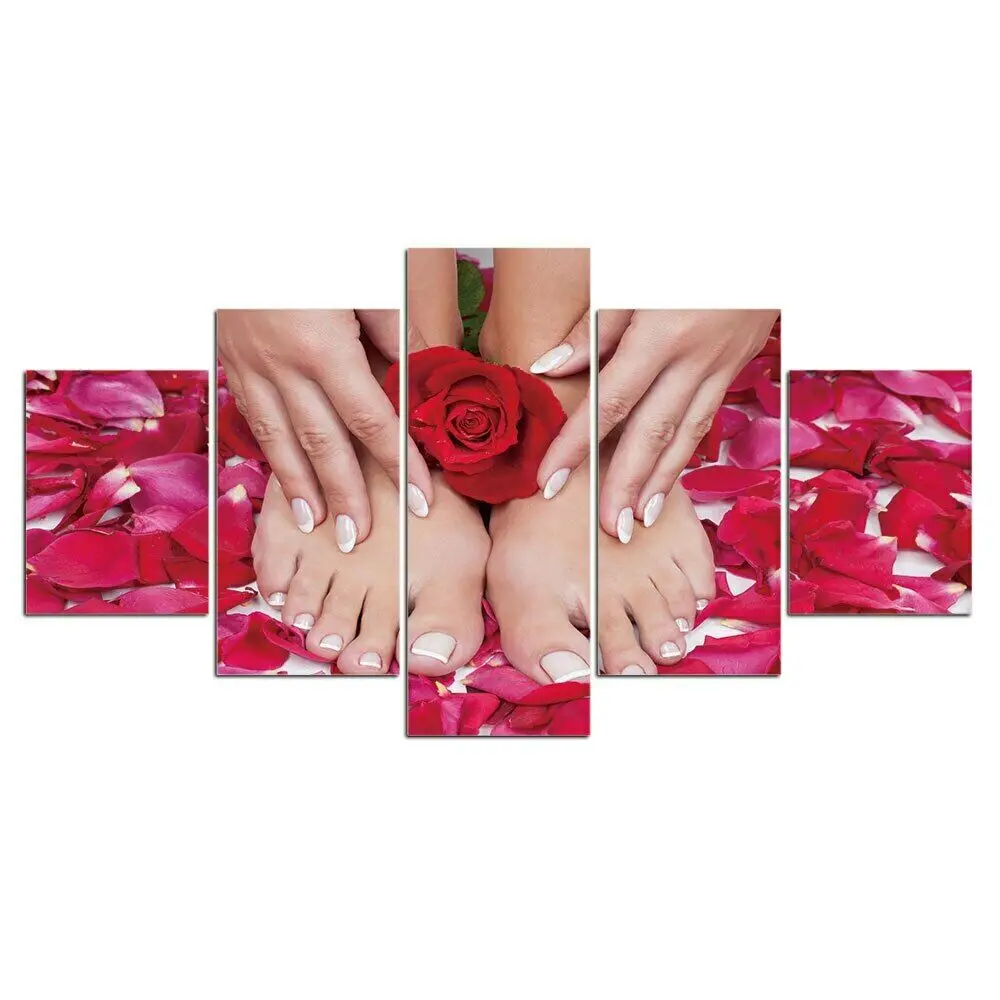 

Unframed 5 Panel White Nail Toenails Pedicure Spa Salon Cuadros Canvas HD Posters Wall Art Pictures Paintings Office Home Decor