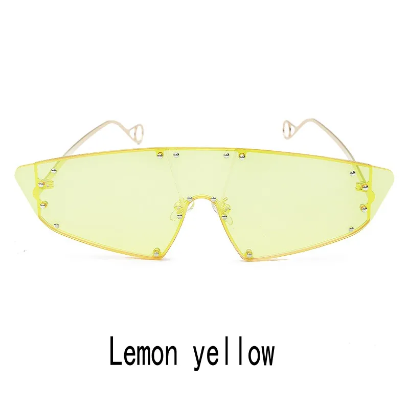 Lemon yellow JASPEER, модные солнцезащитные очки Rihanna, женские, Ретро стиль, зеркальные, мужские, оттенки, без оправы, очки, люксовый бренд, металлические заклепки, тренд, женские очки - Цвет линз: Lemon yellow