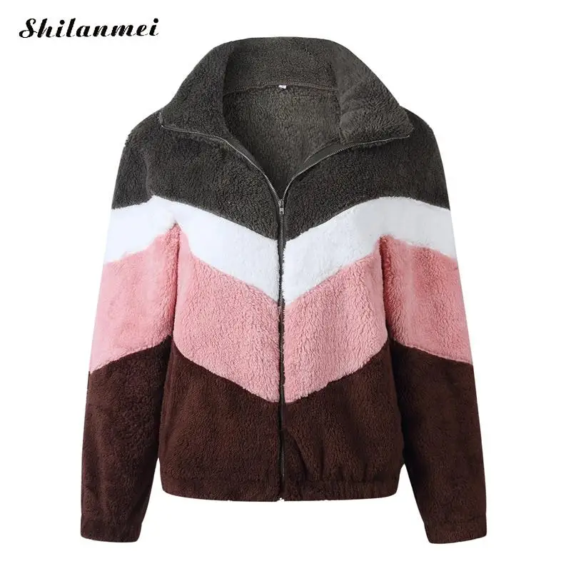 

Autumn Winter Women Fleece Sweatshirt Jacket Coat Plus Size Casual Zipper Hoodies Patchwork Female Plush Coat Kawaii Pullovers