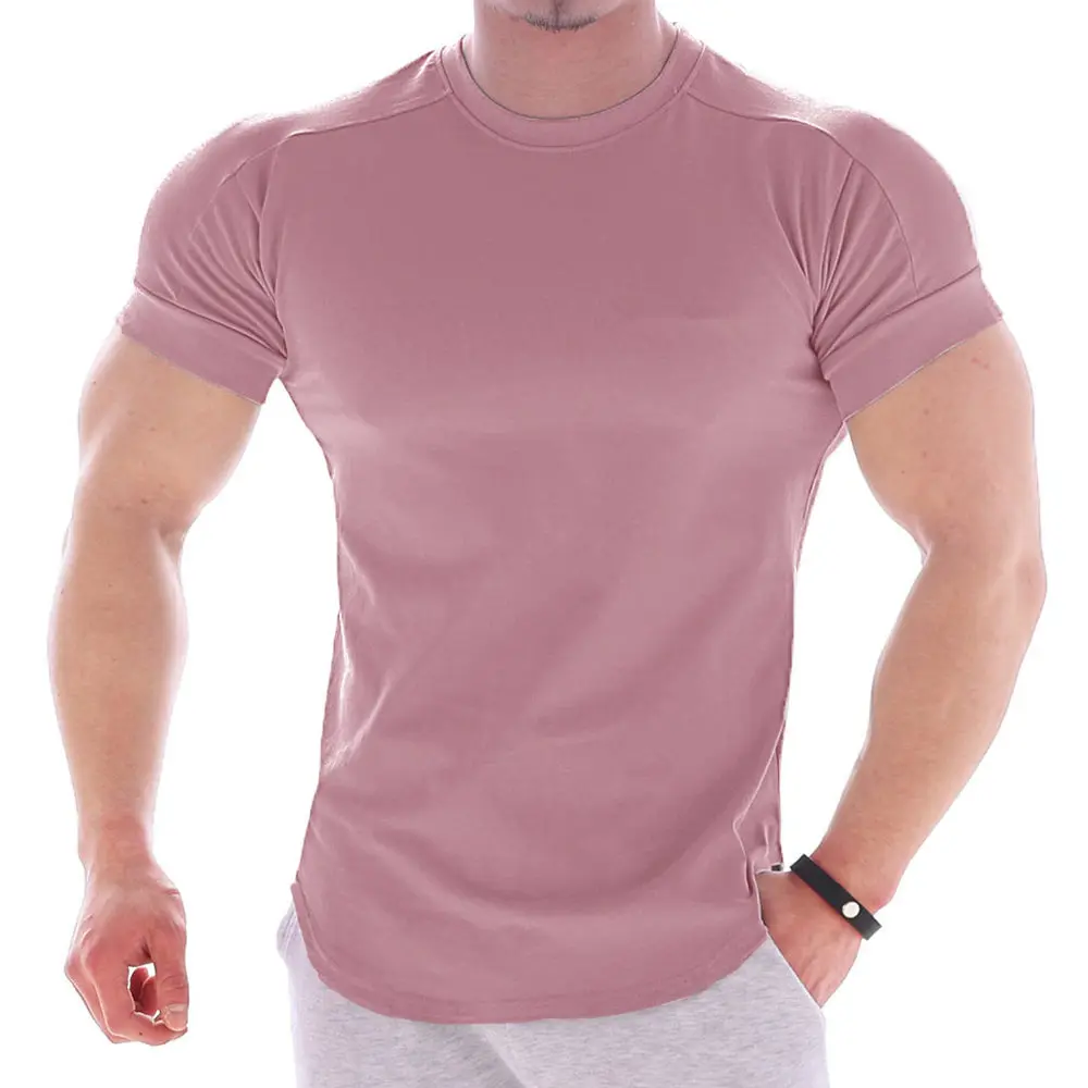 

Casual Solid Short sleeve t shirt Men Gym Fitness Sports Cotton T-Shirt Male Bodybuilding Skinny Tee shirt Summer Tops Clothes