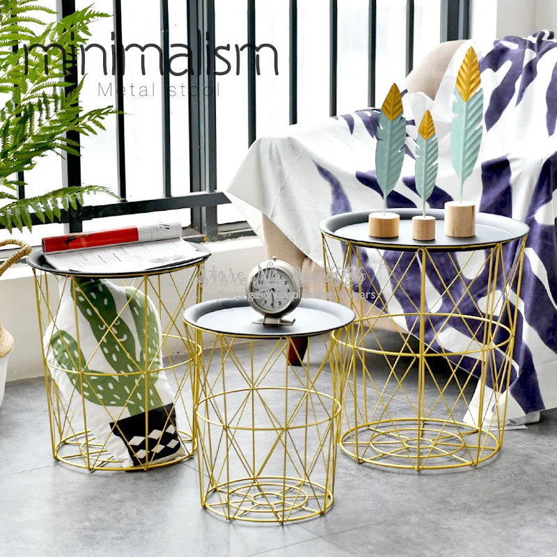 Металлический металлический кофейный столик Ins в скандинавском стиле корзина