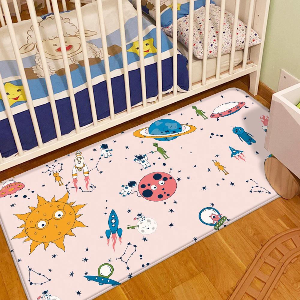 

Top Brand Children Carpet Non-Slip Children Safety Flannel Carpet Alien Astronaut Pattern Baby Hand Print Carpet Baby Play Mat
