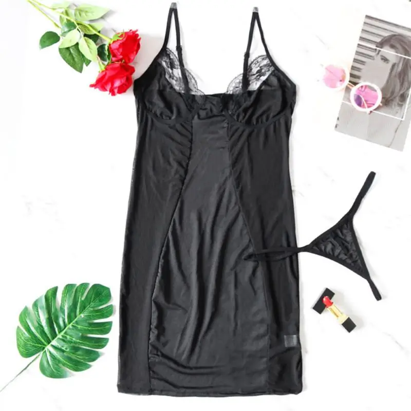 

Women Temptation Sheer Mesh Splicing Bodycon Mini Lingerie Dress Sexy Deep V-Neck Floral Lace Backless Sleeveless Cocktail Party