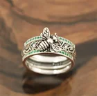 Кольцо в ретро стиле женское, гравировочное кольцо с маленьким пчелиным сапфиром в виде насекомого, готическое ювелирное изделие, 3 штуки