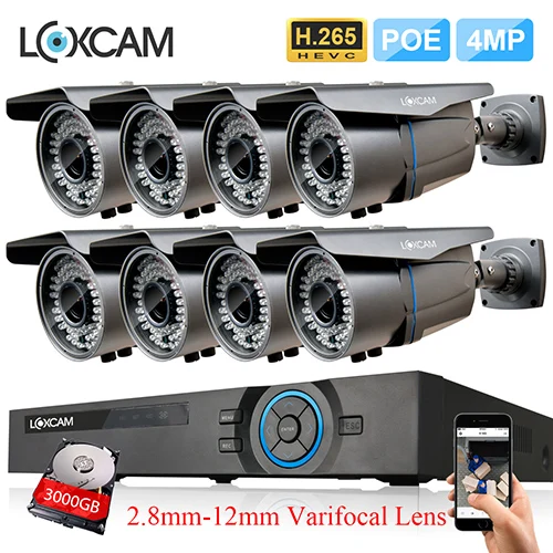 8CH NVR x 8 Cameras H.265 CCTV система NVR 8Ch 4MP POE NVR Kit 8 шт. 4.0MP POE ip-камера видеонаблюдения с поддержкой Wi Камера 2,8-12 мм объектив с переменным фокусным расстоянием P2P видеонаблюдение Системы - Цвет: 8CH NVR x 8 Cameras