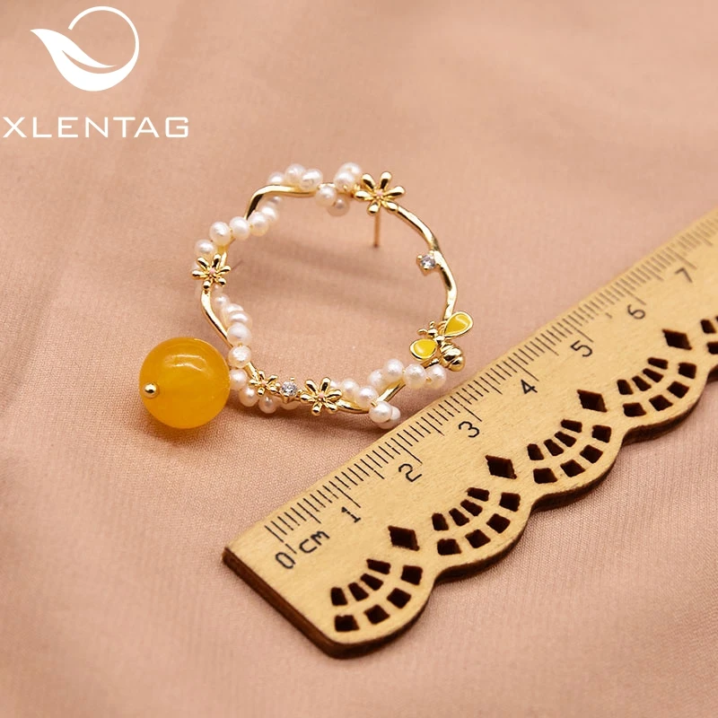 

Xlentag Natural Freshwater Pearl Topaz Hoop Earrings 925 Sterling Silver Ear Pin Women Luxury Fine Jewelry Wedding Gift GE1007