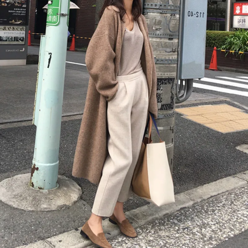 

Женский зимний длинный вязаный кардиган, свободный свитер с длинным рукавом, куртки, осенние модные однотонные женские топы