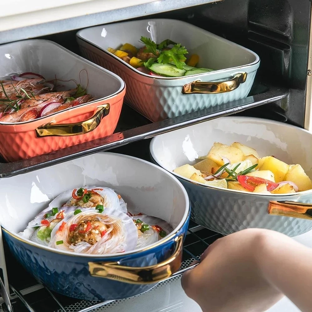 Форма для выпечки MDZF SWEETHOME прямоугольная с золотистой поверхностью керамическая