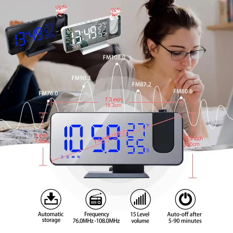 СВЕТОДИОДНЫЙ Цифровой Будильник Радио проекция с температурой и влажностью