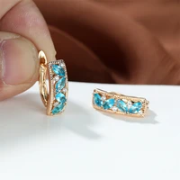 eparbers trendy aqua blue cubic zirconia marquise cut clip earrings gold color wedding earrings for women bridal jewelry gift