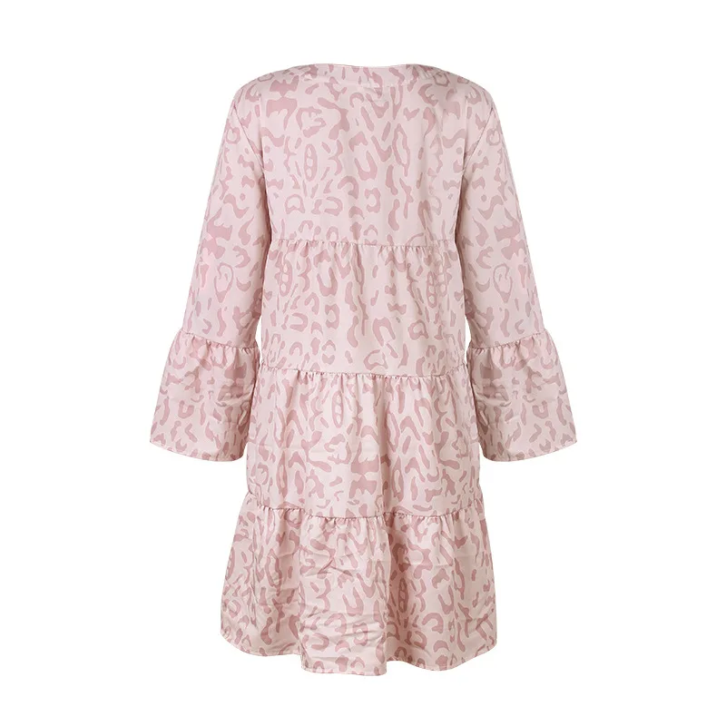 

Spring Summer 2021 long Sleeve dress Women Leopard Print Loose V neck Woman Dresses for women casual White Vestido de mulher