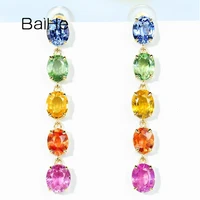 baihe solid 14k yellow gold 4ct color sapphire rainbow smart long stud earrings lady women fine jewelry engagement earrings gift
