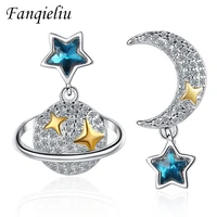 fanqieliu creative jewelry crystal planet moon star vintage 925 sterling silver stud earrings for women fql21287