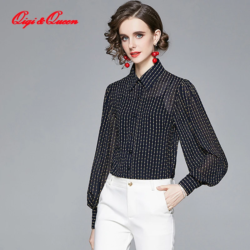 

Женская шифоновая блузка Qiqi & queen, винтажная рубашка с длинным рукавом, повседневные однобортные деловые топы, весна 2021