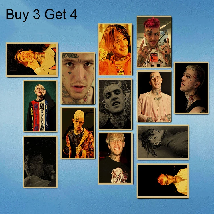 

A4 Kraft Paper Rapper Lil Peep Posters Design Wall Stickers Vintage Poster and Prints for Living Room Home Bar Art Decor
