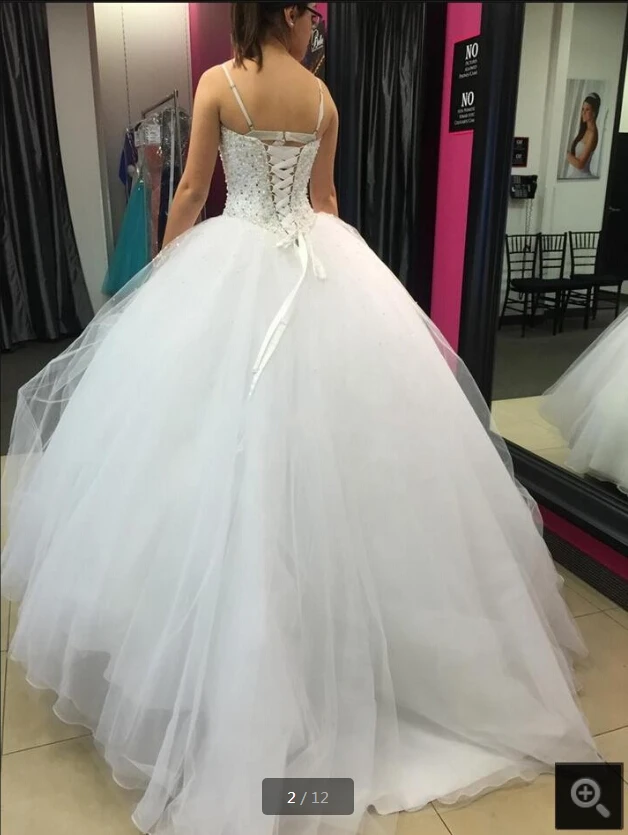

2020 new arrival white tulle ball gown wedding dress hevaily beading pearls princess puffy long wedding gowns best selling