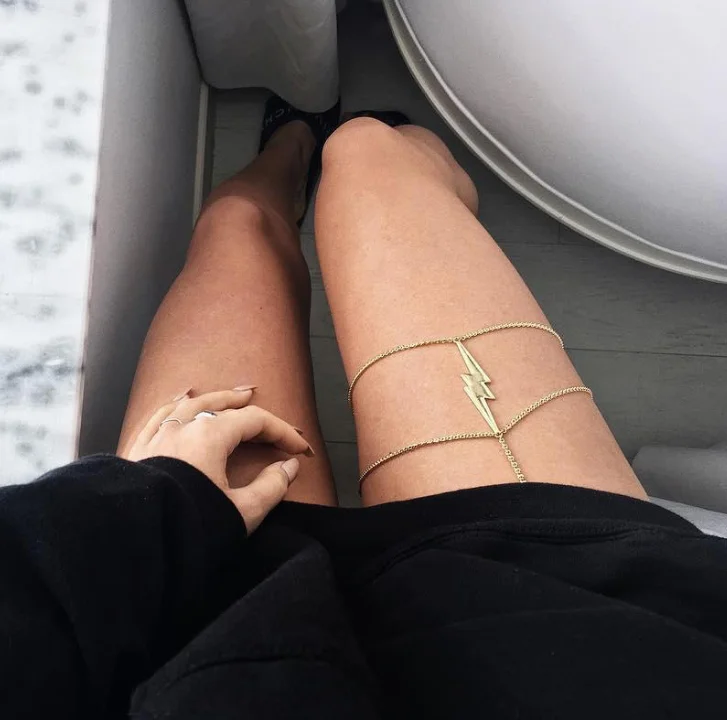 Панковская цепочка с кулоном молнией двойной слой золото серебро кожа до бедра