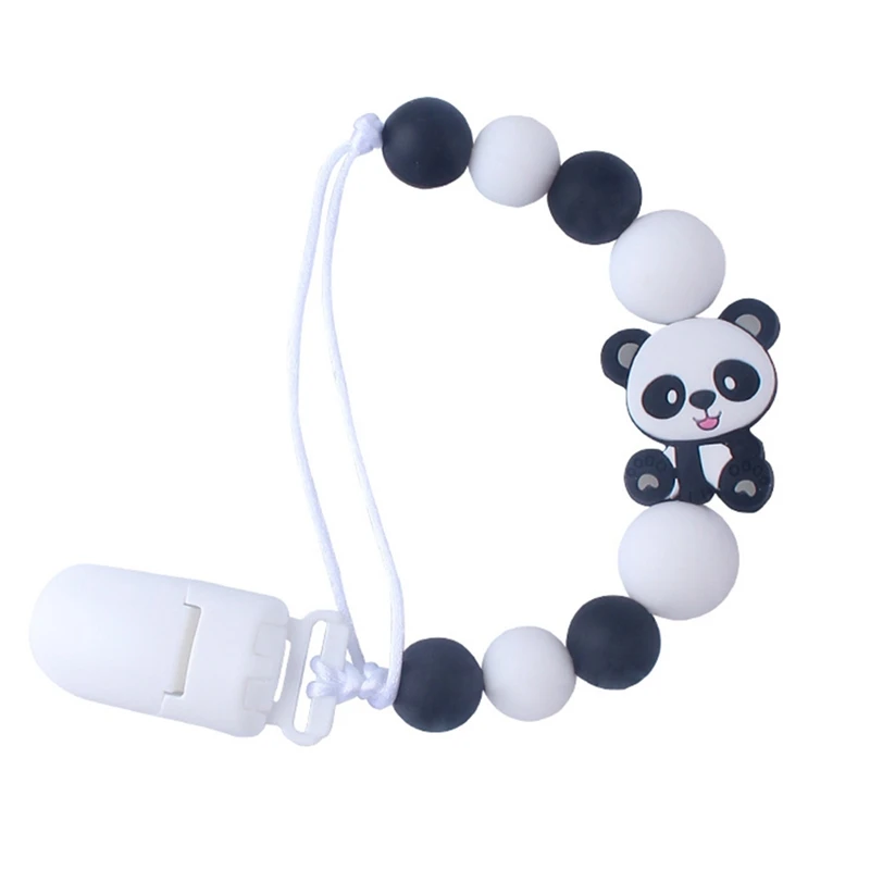 

Silicone Panda Pacifier Clips Chain Holder Baby Silicone Chew Beads Leash With Enviromental Handmade Soother Nipple Strap