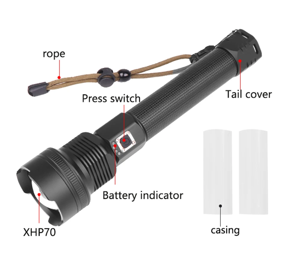 Супер яркий XHP90/70,2 светодиодный фонарик, супер мощный фонарь, USB лампа с зумом, фонарь с зумом, работающий от аккумулятора 18650 26650