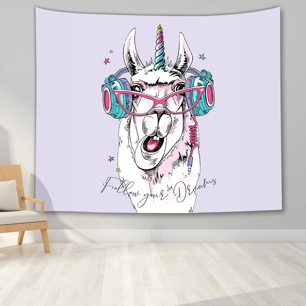 Настенный гобелен с изображением альпаки и мультяшных животных домашний декор