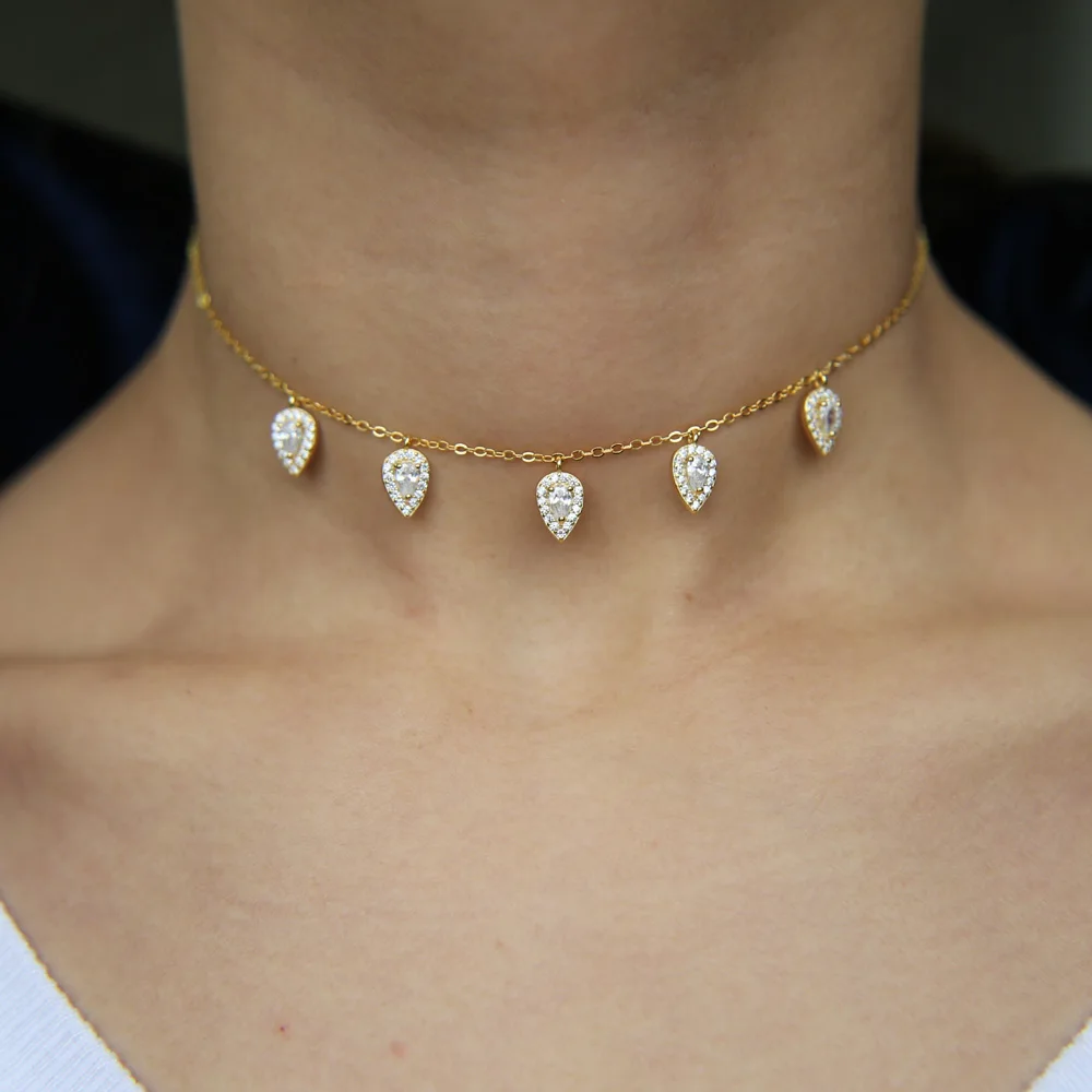 Новинка ожерелье Collares Collier сверкающее блестящее микро Cz слеза капли капельные