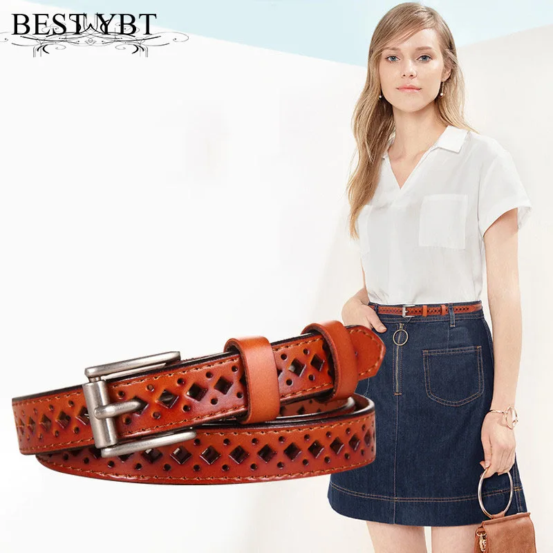 

Best YBT Women Imitation Leather Belt Alloy Pin Buckle Belt Vintage Style Top Quality Newest Luxury Strap Good Hollow Belt