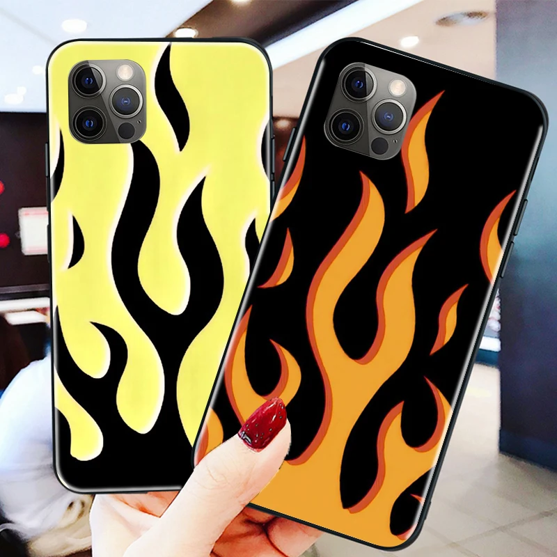 

Fashion Red Flames Fitted Case for iPhone 11 12 13 mini Pro Max XR X 7 8 6 6S Plus SE 2020 Case Fire TPU Pattern Silicone Fundas