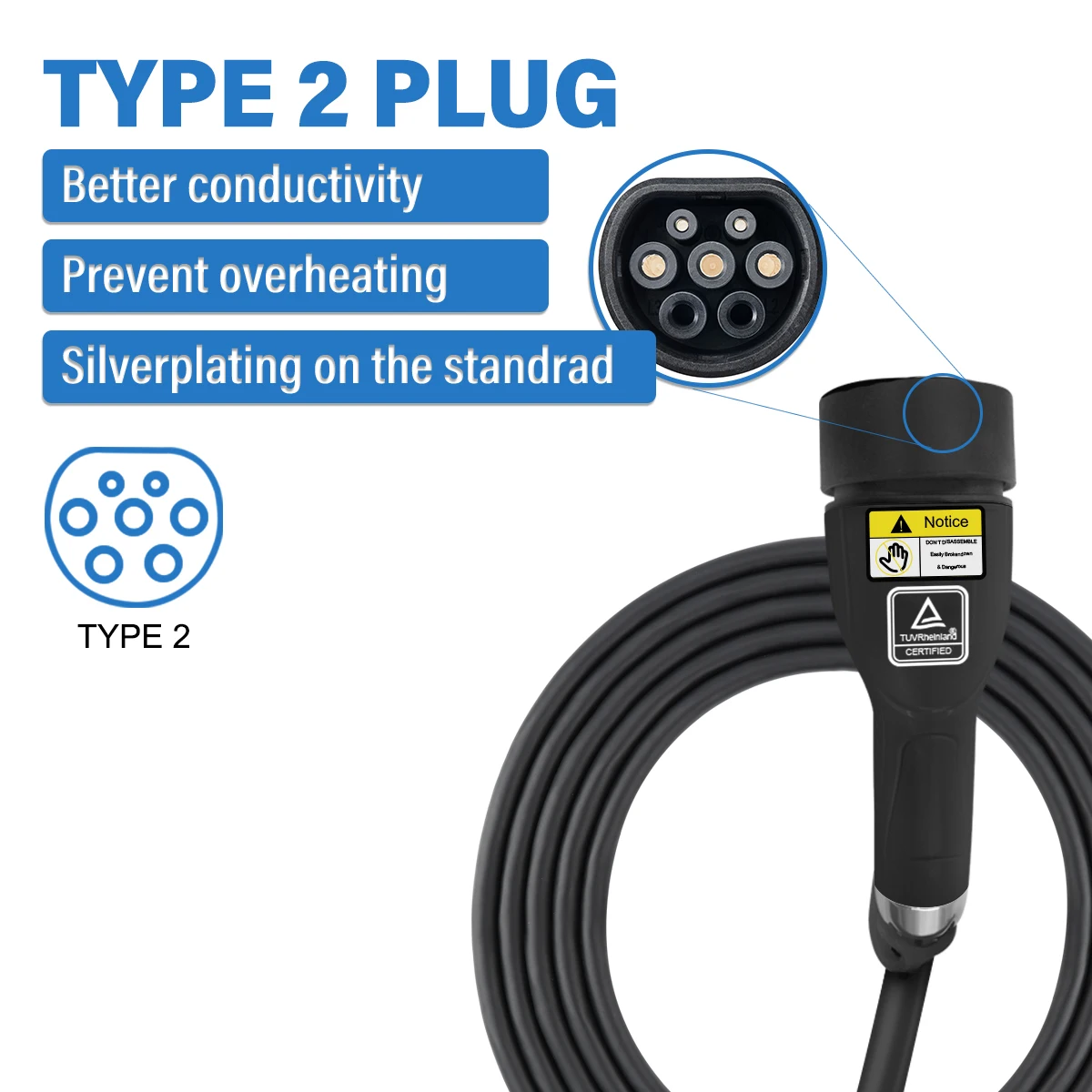 IEC62196/type 2 level 2 16a portable ev charger plug for EVSE with 3M cable(Black) images - 6