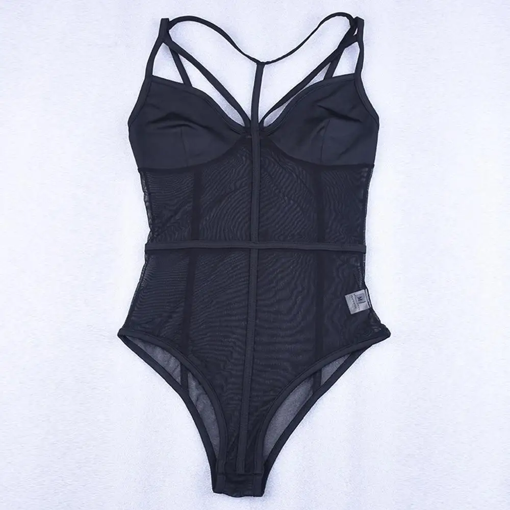 Mesh Women Jumpsuits Sexy Perspective Skinny Solid Color Sleeveless Clubwear Bodysuits Overalls monos de fiesta 2020 New Hot E |