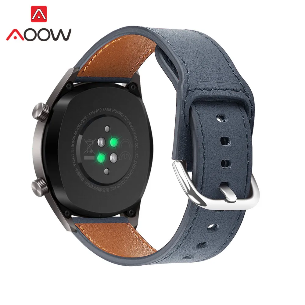 Blue Браслет из натуральной кожи для huawei Watch GT Active 46 мм ремень с металлической пряжкой 22 мм ремешок для samsung gear S3 Honor Magic - Цвет ремешка: Blue
