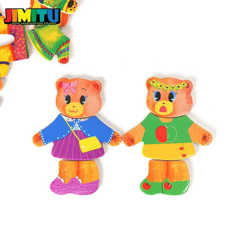 JIMITU 4 медведя мультфильм Деревянный 3D пазл Пазлы игрушки для детей развивающие