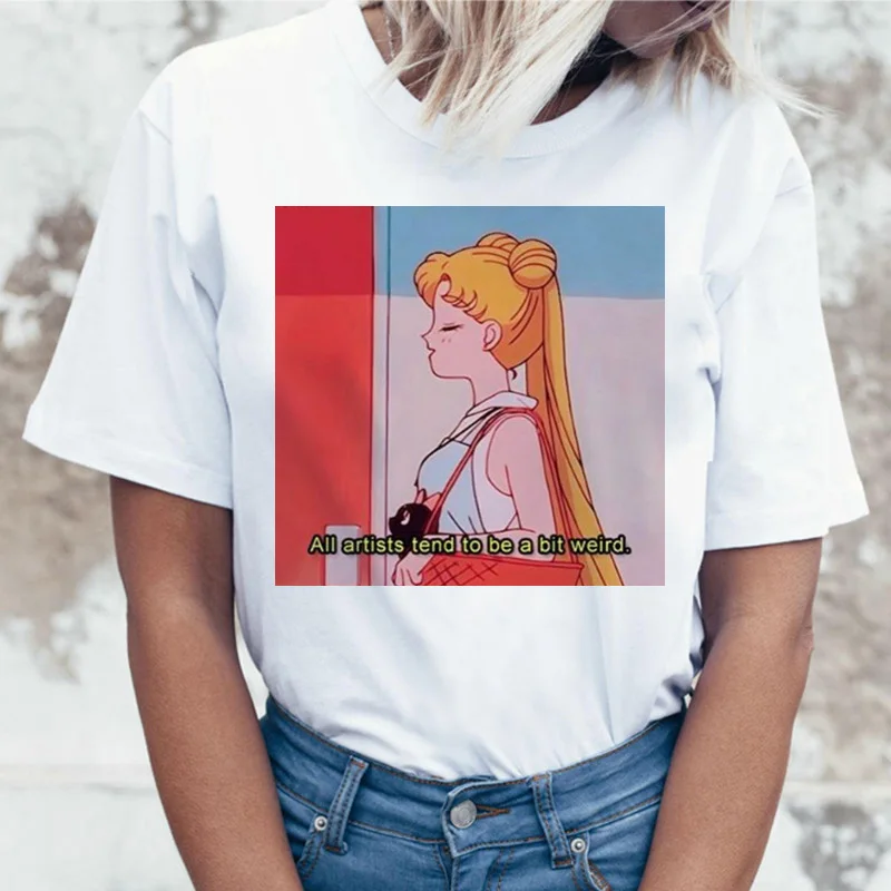 Sailor Moon Аниме Футболка Топ Футболка 90s Женская Футболка женская femme корейский стиль ulzzang футболка Графический гранж эстетический - Цвет: 21155