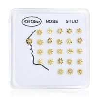 24pcsset 100 925 sterling silver vintage rhinestone gold sun nose rings studs piercing jewelry for women girls wholesale new