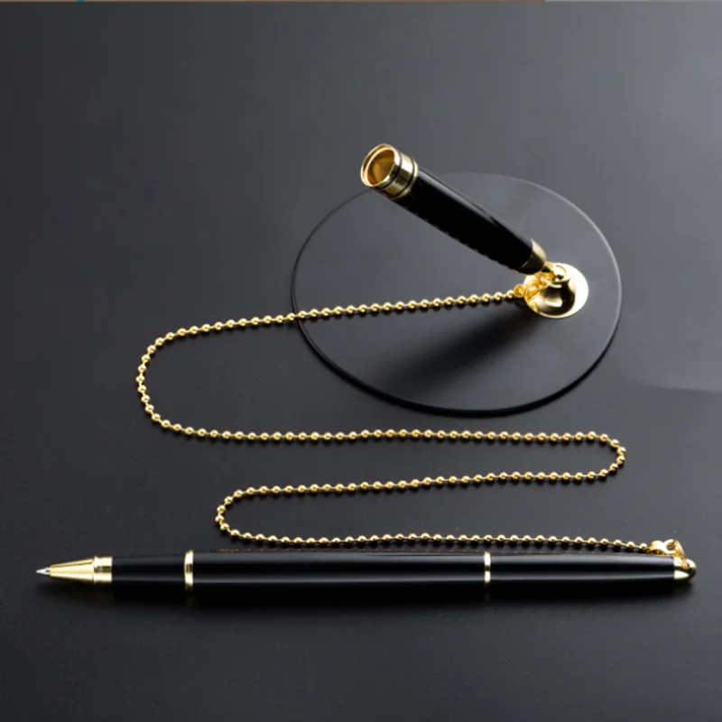 1Pcs Classic Metal Ballpoint Pen Secure Chain Attached Base Stand Desk Office Counter Signature Pens Stationery Gift | Канцтовары для
