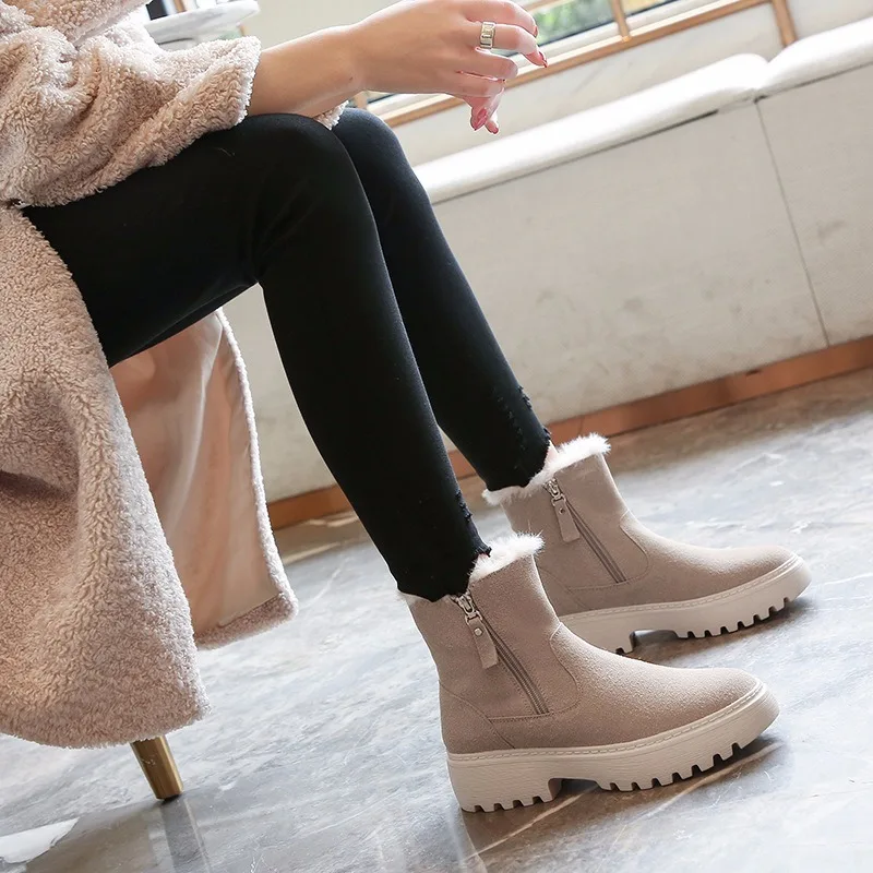 

2020 Winter Frosted Surface Zipper Cold Warm Female Thick Bottom Increased Fashion Classic Wild Non-slip Snow Boots B17