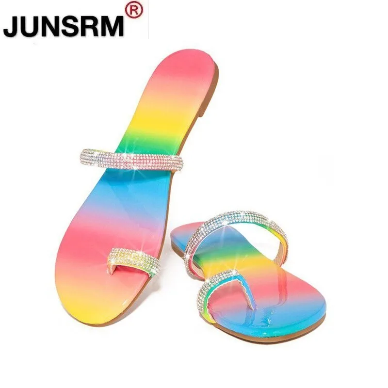 

New Fashion Rhinestone Candy-colored Slippers 2021 Women Home Flip Flop Casual Shoes Snakeskin Diamond Flat Outdoor Wild Sandals