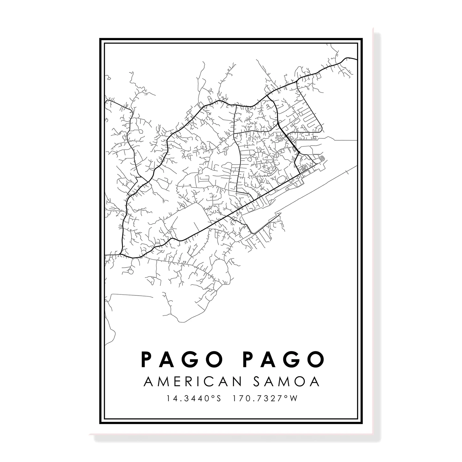 PAGO Карта города Американского Самоа печатный плакат холст настенное искусство |