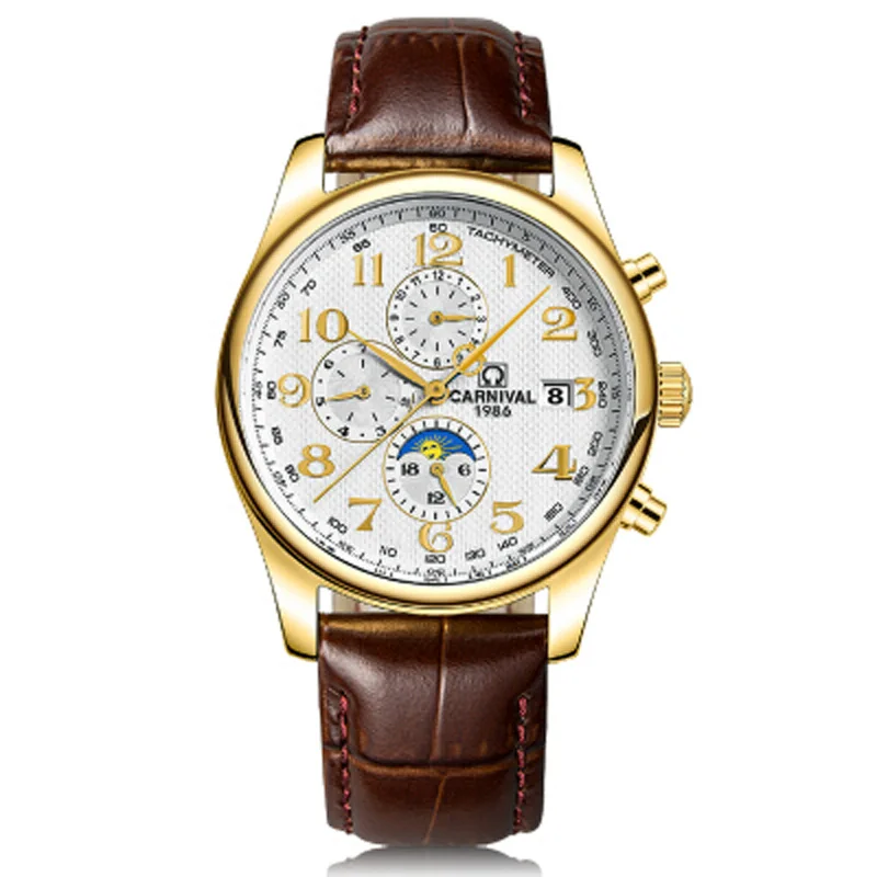 Карнавал Элитный бренд часы Для мужчин автоматические механические мужские