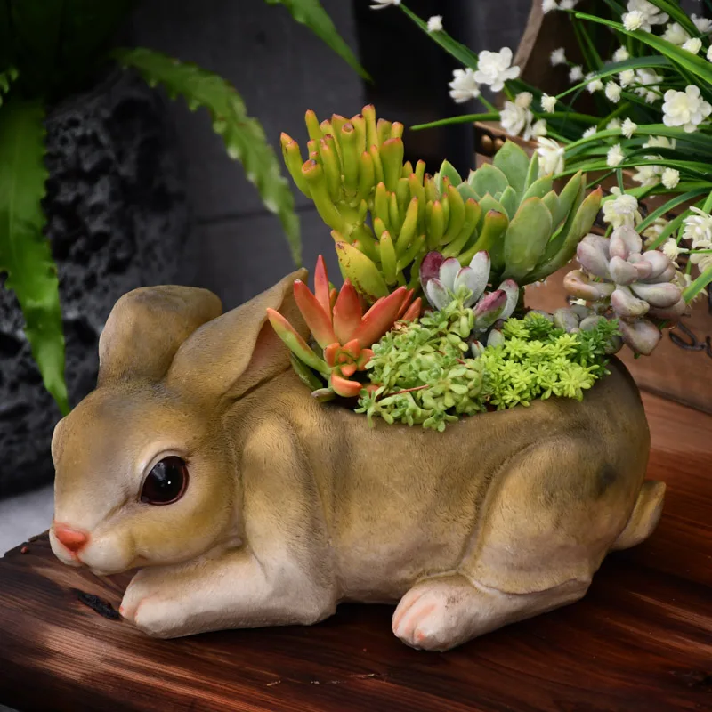 

Simulation Rabbit Succulent Plant Flower Pot Creative Animal-shaped Vase Resin Garden Ornaments Pastoral Balcony Decorations